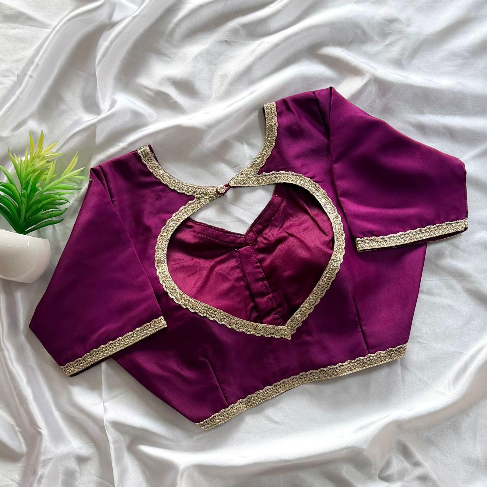 Bollywood Style Embroidery Lace Silk Blouse (Big Size) -Magenta